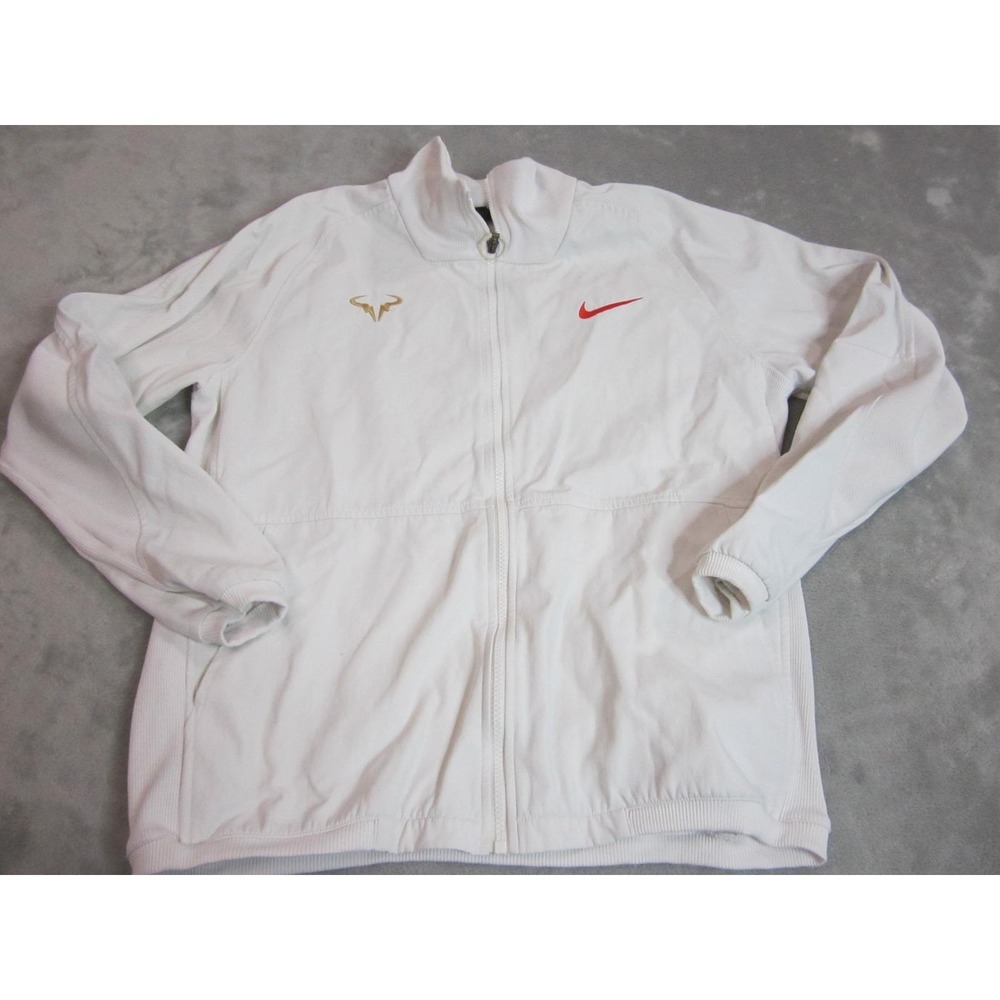 Nike Tennis Jacket Mens Medium White Rafa Nadal Bull Logo Full Zip Court